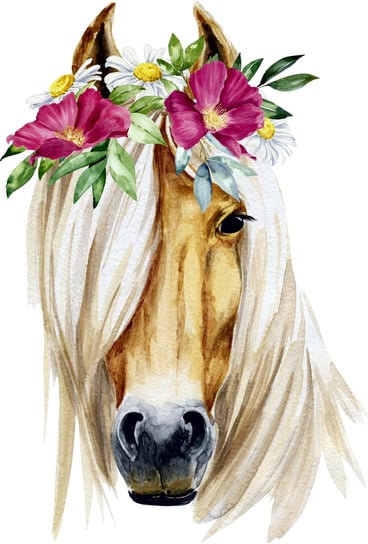 Naklejka na ścianę Koń z kwiatami 1 pony kucyk horse akwarela boho, 100x60 cm Naklejkolandia