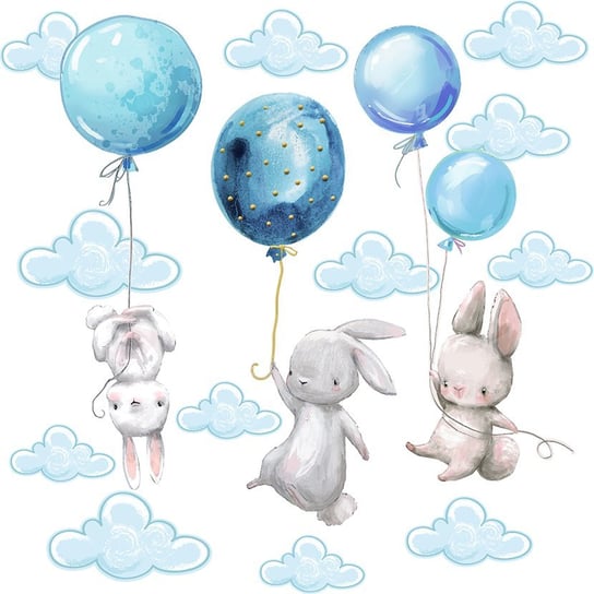 Naklejka na ścianę - króliczki i latające balony MagicalRoom