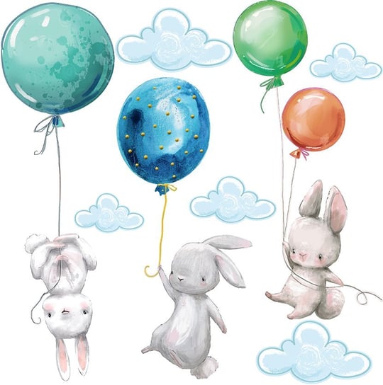 Naklejka na ścianę - królik i baloniki MagicalRoom