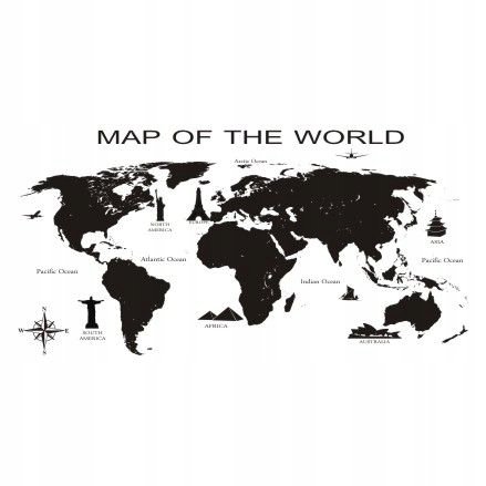 Naklejka na ścianę Mapa śwata 6 - Map od the world, 120x60 cm Naklejkolandia