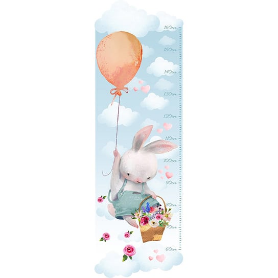 Naklejka na ścianę miarka wzrostu dla dzieci - królik, balon i kwiaty MagicalRoom