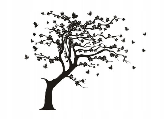 Naklejka na ścianę motyle drzewo Japońska wiśnia, 120x98 cm Naklejkolandia