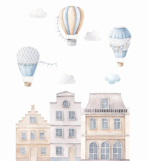Naklejka na ścianę pastelowe balony domki chmury dekochmurka