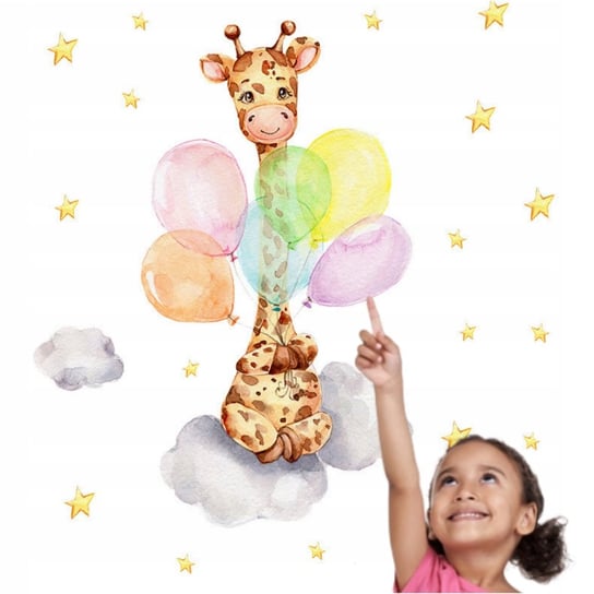 Naklejka Na Ścianę Żyrafa Balony 30Cm X60 Cm doUp.