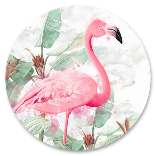 Naklejka Okrągła Flamingi Rośliny Natura Liście Tropikalne Kwiaty 100Cm X 100Cm Muralo