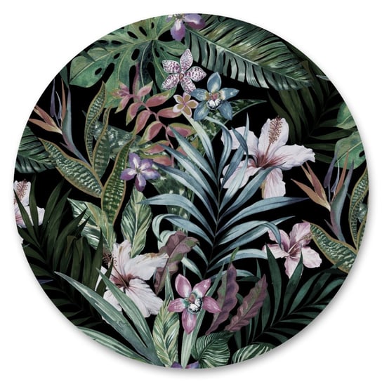 Naklejka Okrągła Kolorowe Kwiaty Liście Tropikalne Rośliny Dżungla 100Cm X 100Cm Muralo