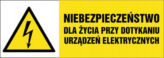 Naklejka pozioma: Niebezp. dla życia przy dotykaniu urządz. elekt. 21x60cm bez marki