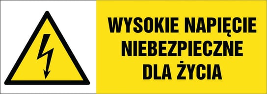 Naklejka pozioma: Wysokie napięcie niebezpieczne dla życia 7,4x21cm bez marki