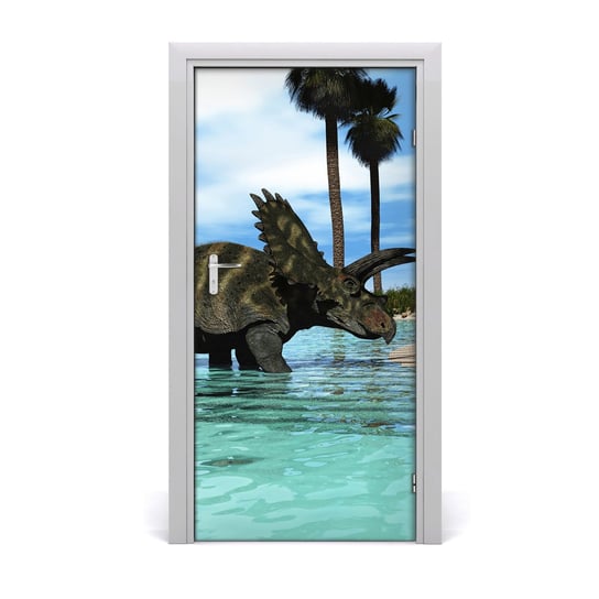 Naklejka samoprzylepna na drzwi Dinozaury na plaży, Tulup Tulup