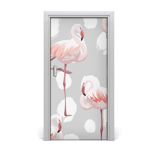 Naklejka samoprzylepna na drzwi Flamingi i kropki, Tulup Tulup