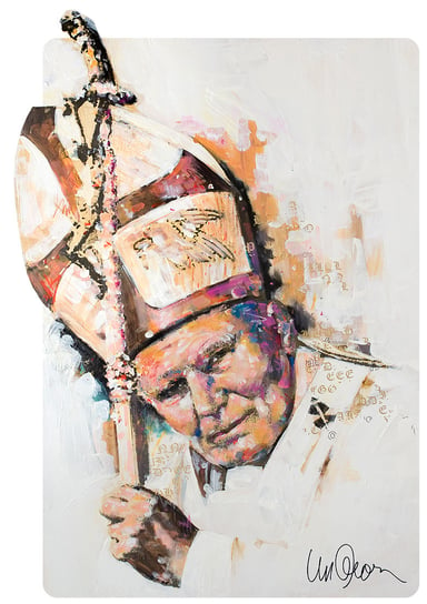 Naklejka ścienna zdejmowalna IMAGICOM Papież Jan Paweł II, beżowo-biała, 70x100 cm Imagicom