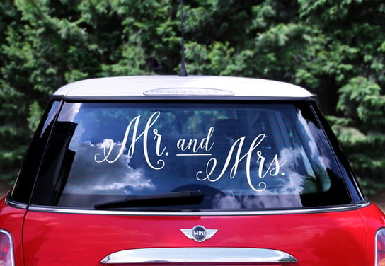 Naklejka ślubna na samochód - Mr. and Mrs. PartyDeco