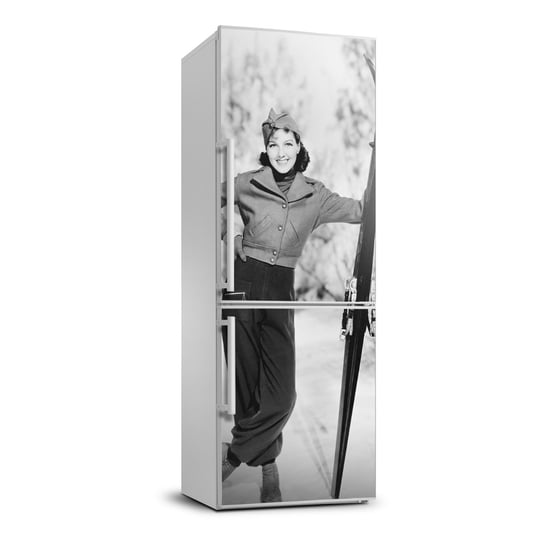 Naklejka Tapeta lodówkę Kobieta z nartami 70x190, Tulup Tulup