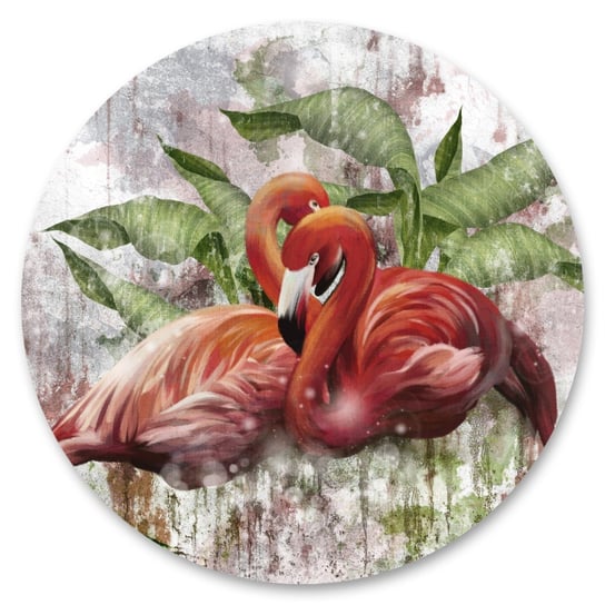 Naklejka W Kole Flamingi Liście Tropikalne Beton Natura Dekoracja 100Cm X 100Cm Muralo