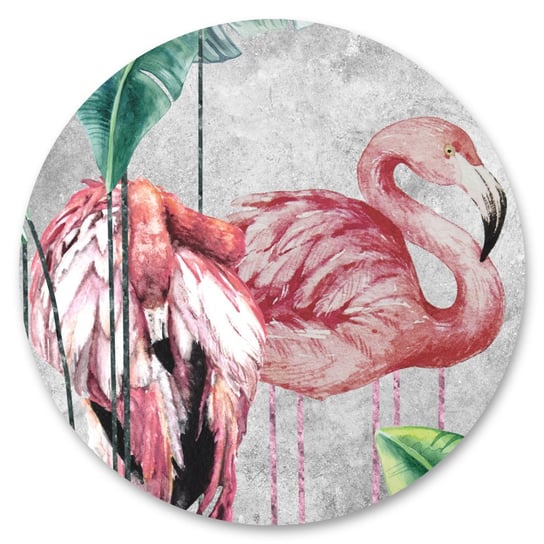 Naklejka W Kole Flamingi Rośliny Beton Ptaki Abstrakcja Dekoracja 100Cm X 100Cm Muralo