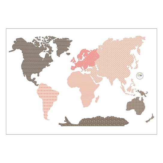 Naklejka World Map Pink, 155x88cm Yellow Tipi