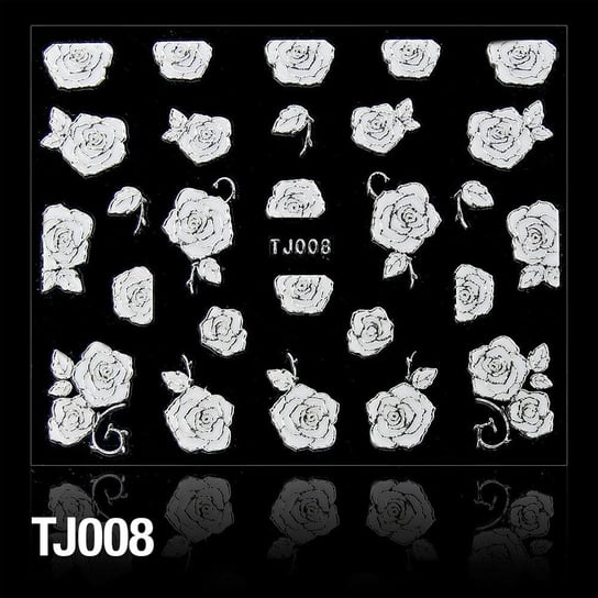 Naklejki 3D - Kwiatki TJ008 BIAŁE ze srebrna obwódką - arkusz AllePaznokcie
