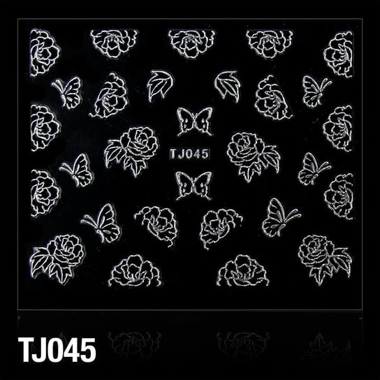 Naklejki 3D - Kwiatki TJ045 Czarne z srebrna obwódką - arkusz AllePaznokcie