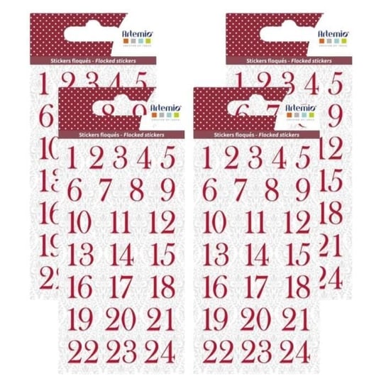 Naklejki - ARTEMIO - 96 czerwonych flokowanych naklejek z cyframi do Kalendarza Adwentowego - Barok Youdoit