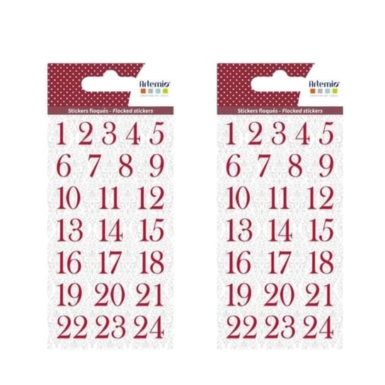 Naklejki - ARTEMIO - Czerwone flokowane naklejki z cyframi do Kalendarza Adwentowego - 48 naklejek - Papier Youdoit