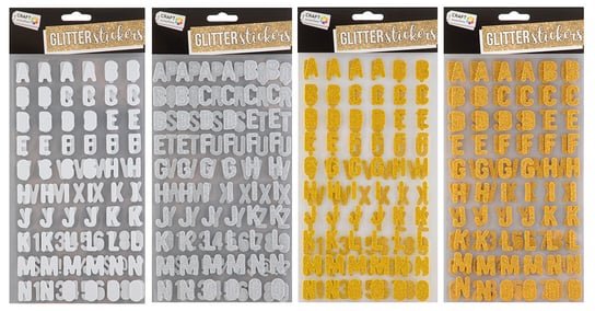 Naklejki, brokatowy alfabet, 27x14cm, 2 arkusze, 4 wzory Grafix