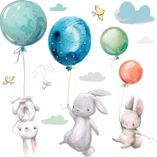 Naklejki dla dzieci Króliczki z balonami 1, 100x100 cm Naklejkolandia