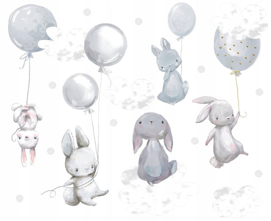 Naklejki dla dzieci Króliczki z balonami 3, 150x75 cm Naklejkolandia