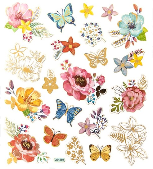Naklejki - kwiaty i motyle, 21 szt. dpCraft