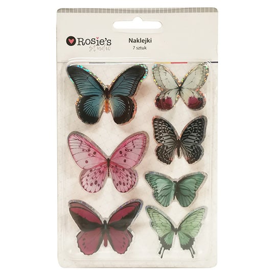 Naklejki motyle, 7 sztuk, odcienie turkusu i różu Rosie's studio