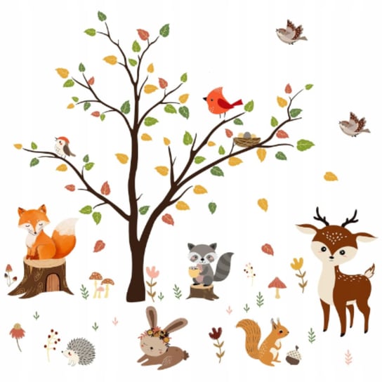 Naklejki Na Ścianę Dla Dzieci Dekoracja Zwierzęta Leśne Drzewka Inna marka