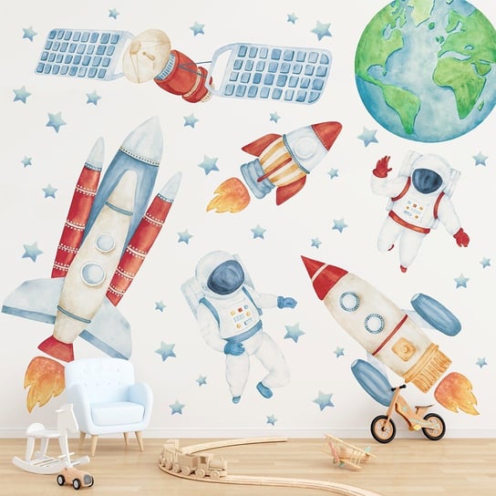 Naklejki Na Ścianę Dla Dzieci Dekoracjan, Kosmos, Rakieta, Satelita, Astronauta - Mega Zestaw Dekoracjan