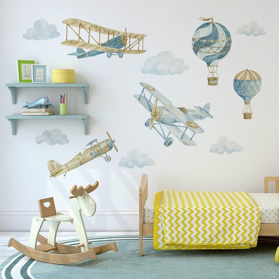 Naklejki Na Ścianę Dla Dzieci Dekoracjan, Retro Balony I Samoloty - Zestaw 6 Dekoracjan