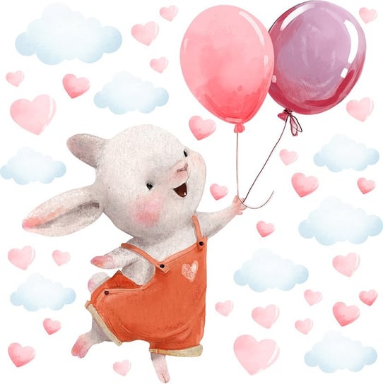 Naklejki na ścianę dla dzieci - króliczek i dwa różowe balony MagicalRoom