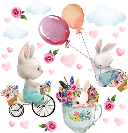 Naklejki na ścianę dla dzieci - króliki i balony MagicalRoom