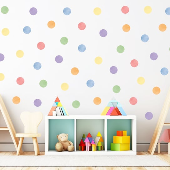 Naklejki na ścianę dla dzieci kropki groszki kolorowe klasyczne 60 szt Mini Dekor