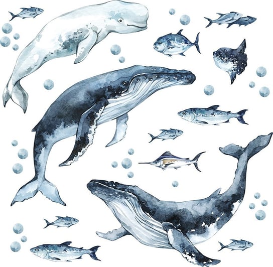 Naklejki na ścianę dla dzieci - wieloryb i zwierzęta morskie MagicalRoom