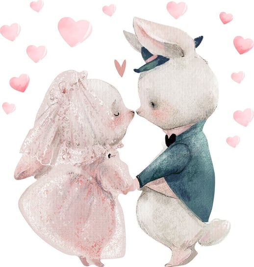 Naklejki na ścianę dla dzieci - zakochane króliki i różowe serduszka MagicalRoom