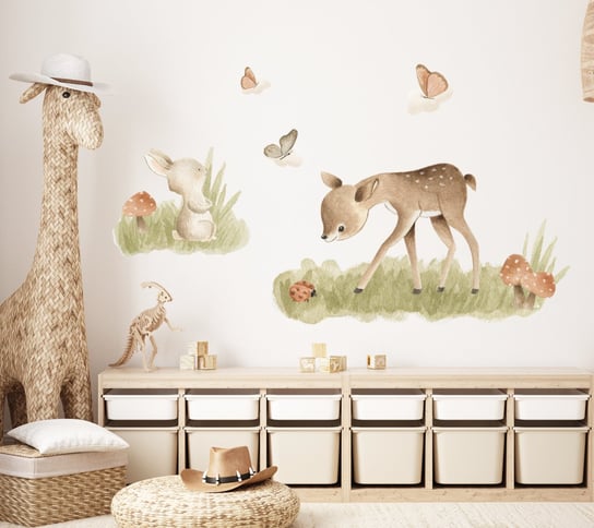 Naklejki na ścianę dla dzieci zwierzęta leśne sarenka zajączek las Mini Dekor