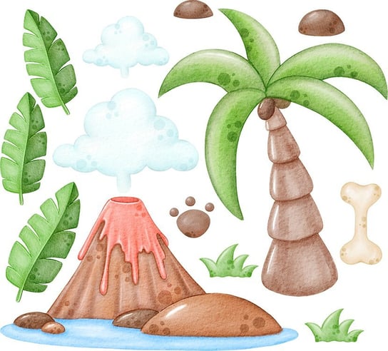 Naklejki na ścianę dla maluszków - wulkan, palma i liście MagicalRoom