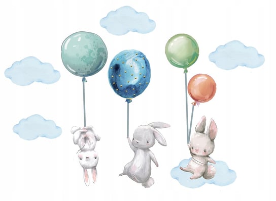 NAKLEJKI NA ŚCIANĘ Króliki balony 1x1m N001 e-druk