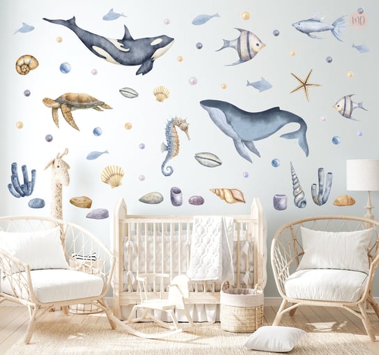 Naklejki na ścianę podwodny świat, wieloryby, ryby, ocean XL Mini Dekor
