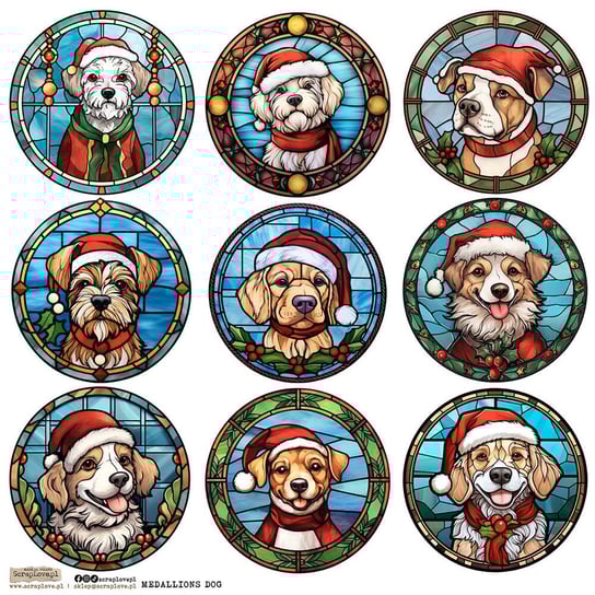 Naklejki papierowe 24x24 ScrapLove - Medallion Dog 1 świąteczne witraże psy scraplove.pl