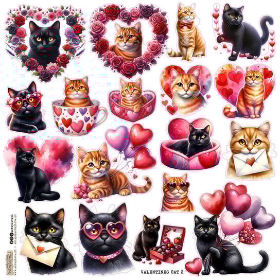NAKLEJKI PAPIEROWE 24x24 ScrapLove - Valentines Cat 2 scraplove.pl