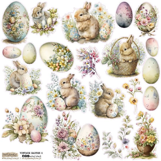 NAKLEJKI PAPIEROWE 24x24 ScrapLove Vintage Easter 4 króliczki pisanki Inna marka