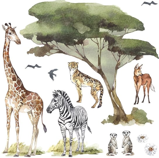 Naklejki ścienne dla dzieci - żyrafa, zebra i dzikie zwierzęta Afryki MagicalRoom