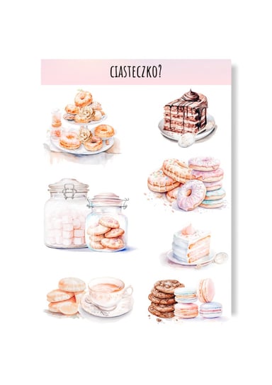 Naklejki słodkie z ciasteczkami ciastami tortem ciasto różowe słodkości Manufaktura dobrego papieru
