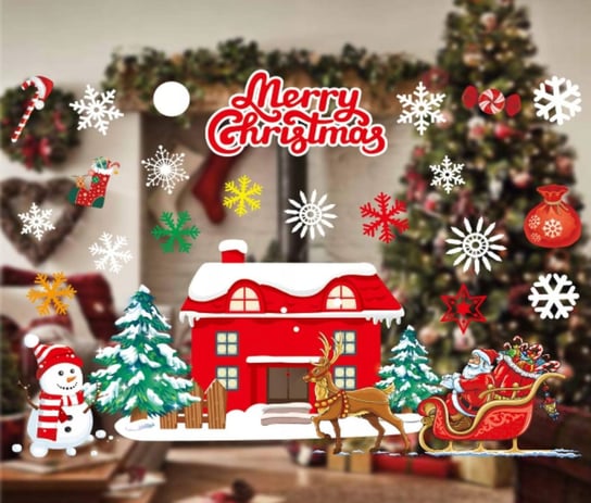 Naklejki Świąteczne Na Okno Szybę Ozdoby Święta Mikołaj Boże Narodzenie [Se-Nak5] LUKOSS