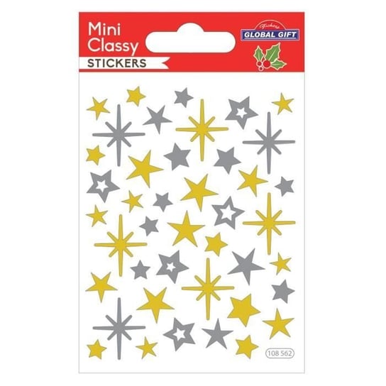 Naklejki w kształcie gwiazdek w kolorze srebrnym i złotym, brokatowe Global Gift