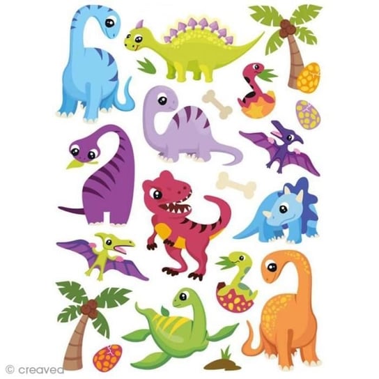 Naklejki żelowe 3D - Dinozaury x 20 - Wymiary planszy: 15,5 x 11,5 cm - Ilość naklejek: 20 - Temat: Dinozaury - Inna marka
