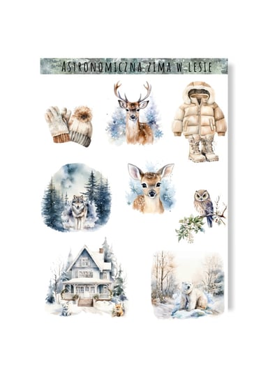 Naklejki zimowe na zimę zima ze zwierzętami jelonek niedźwiedź do albumu Inna marka